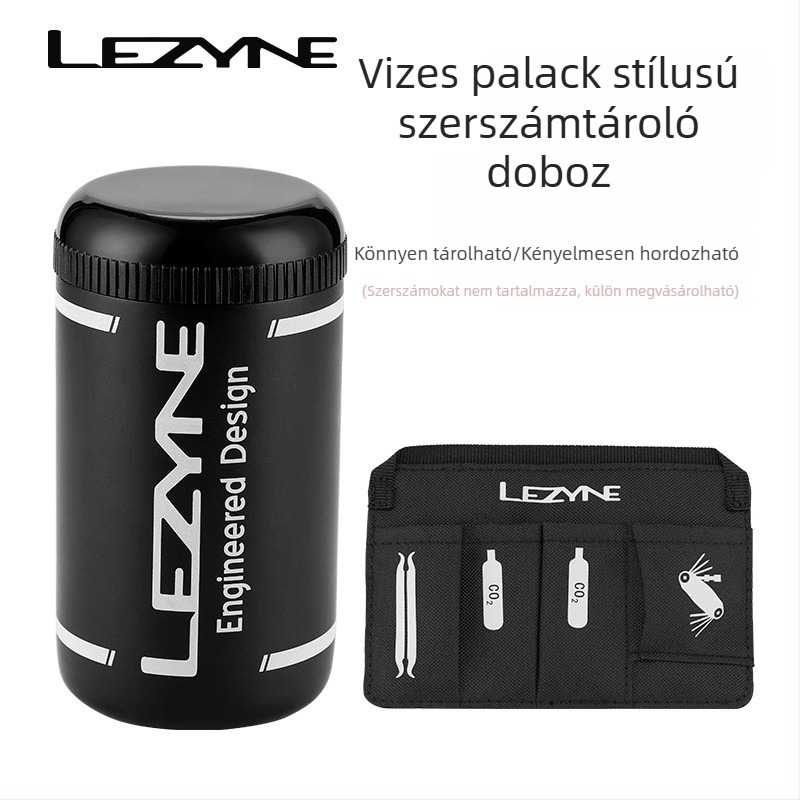 Lezyne kerékpár szerszámkészlet, út- és MTB kerékpárokhoz, hordozható kulacs-formájú szerszámkészlet és pótgumi tároló