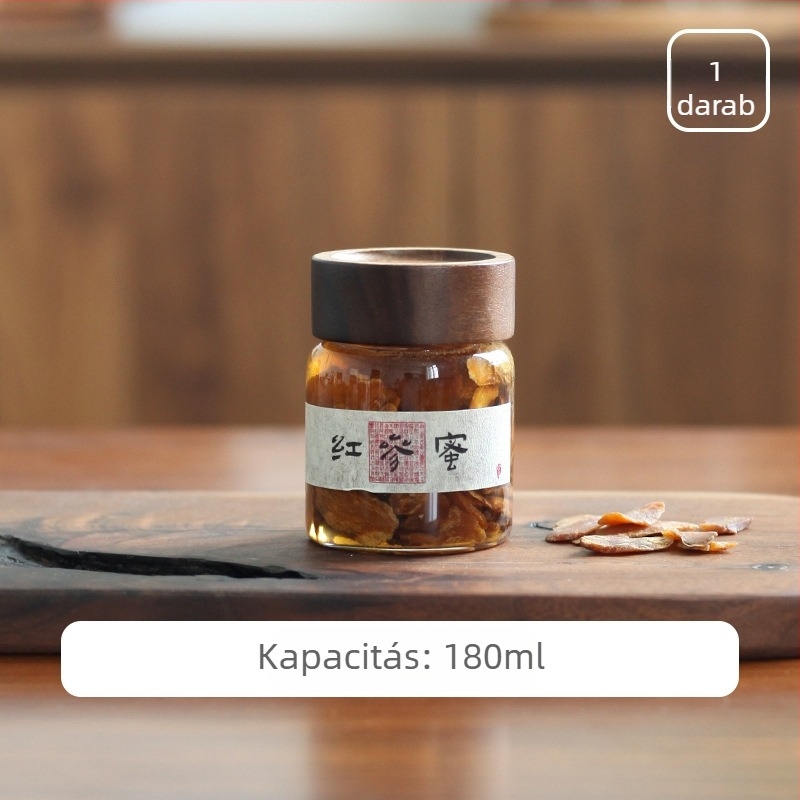 Élelmiszer-minőségű üveg tároló fedővel, mézre, lekvárra, madárfészek üvegre, gyömbércukorra és őszi körte szirupra
