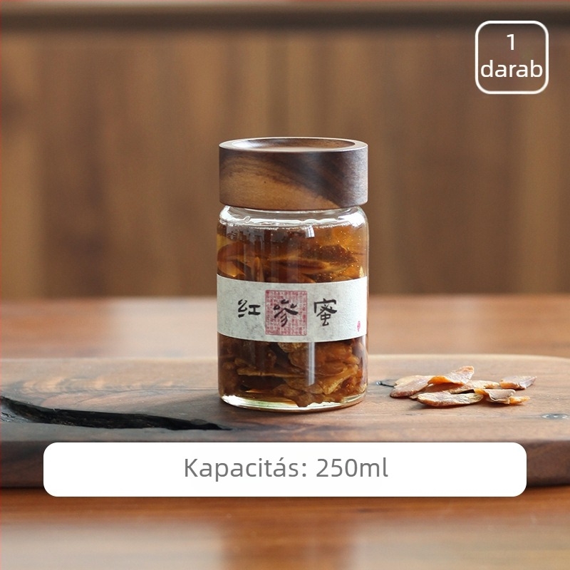 Élelmiszer-minőségű üveg tároló fedővel, mézre, lekvárra, madárfészek üvegre, gyömbércukorra és őszi körte szirupra