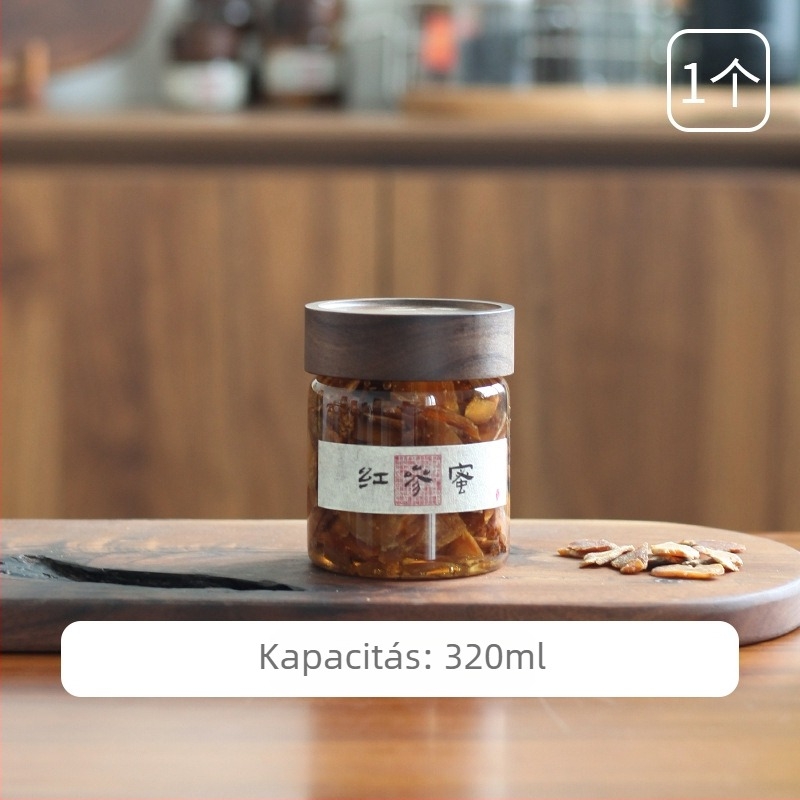 Élelmiszer-minőségű üveg tároló fedővel, mézre, lekvárra, madárfészek üvegre, gyömbércukorra és őszi körte szirupra