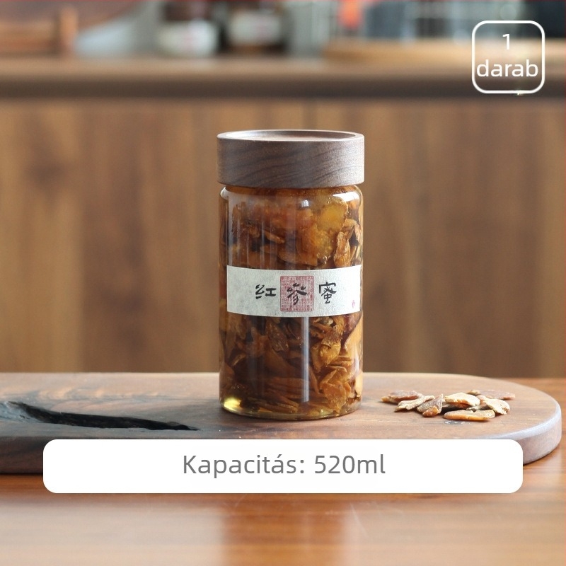 Élelmiszer-minőségű üveg tároló fedővel, mézre, lekvárra, madárfészek üvegre, gyömbércukorra és őszi körte szirupra