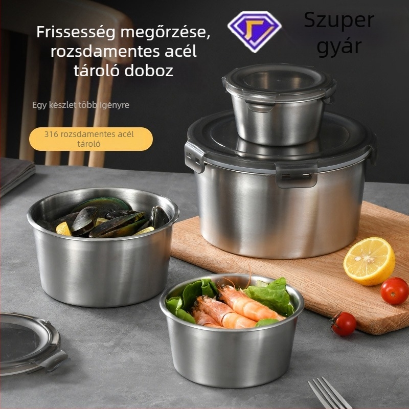 Testreszabható kerek 316-os rozsdamentes acél frissességmegőrző doboz fedéllel, szigetelt és szivárgásmentes, kapacitás 3.1–4 L