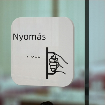 Akril tolóajtó jelzőtábla – be- és kilépés emlékeztető, UV-nyomtatás; Anyag: akril; Alkalmazás: iroda; Márka: Hao Long