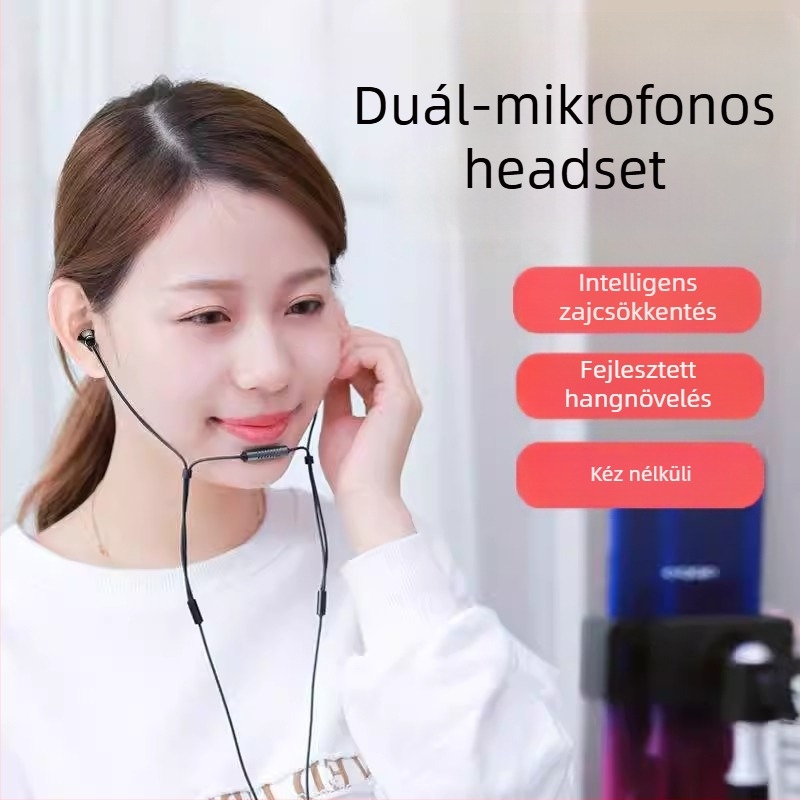 Vezetékes fülhallgató operátorok számára zajcsökkentő mikrofonnal, univerzális hangforrás, közvetlen csatlakozás