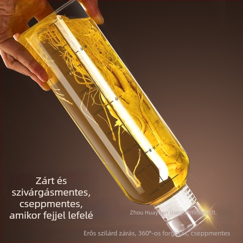 Kerek üvegből készült alkoholfőzésre alkalmas üveg infúzióhoz, zárható élelmiszer‑minőségű tároló, mikróhullámú sütőben használható, testreszabható