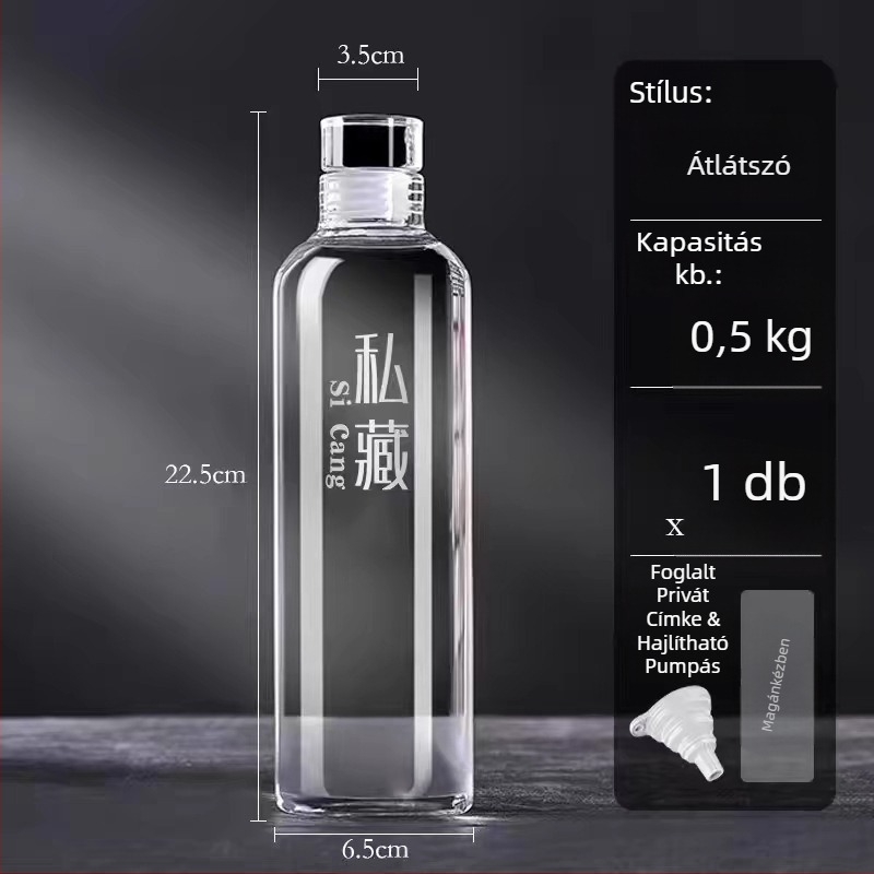 Kerek üvegből készült alkoholfőzésre alkalmas üveg infúzióhoz, zárható élelmiszer‑minőségű tároló, mikróhullámú sütőben használható, testreszabható