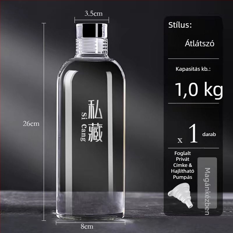 Kerek üvegből készült alkoholfőzésre alkalmas üveg infúzióhoz, zárható élelmiszer‑minőségű tároló, mikróhullámú sütőben használható, testreszabható