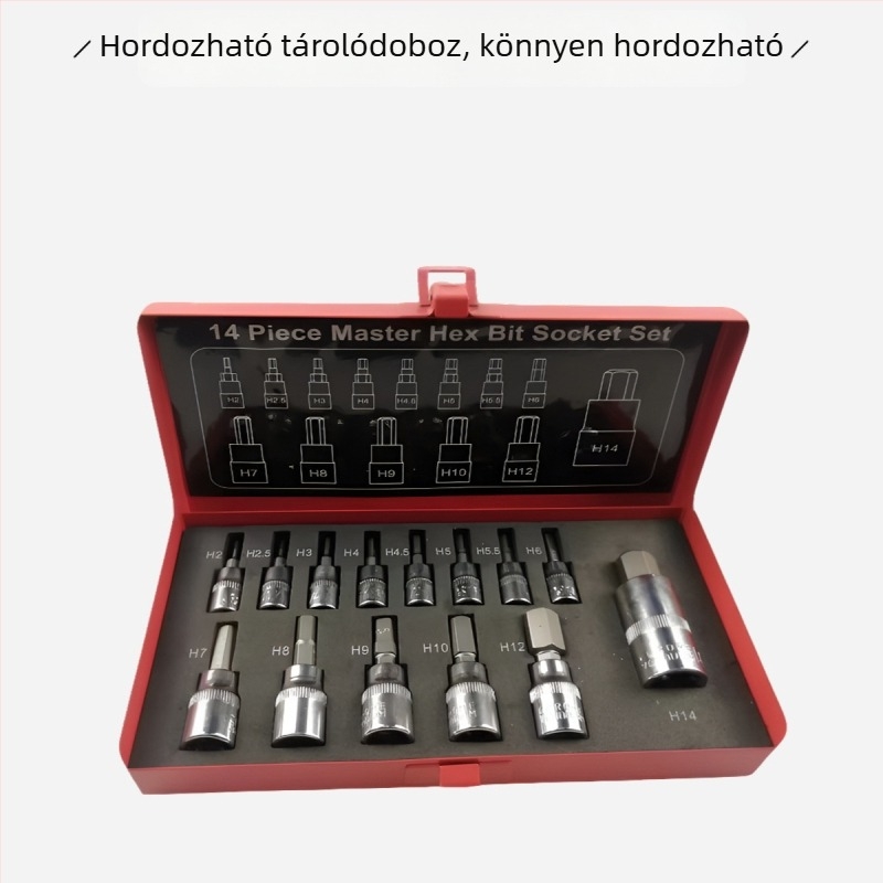 Tx Tools 14 részes dugókulcs-készlet Cr-V acélból, 12‑pontos fejjel, autójavításhoz és mechanikai munkákhoz