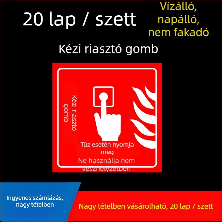 Kézi riasztó gomb matrica – tűzvédelmi jelzés