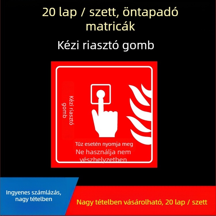 Kézi riasztó gomb matrica – tűzvédelmi jelzés