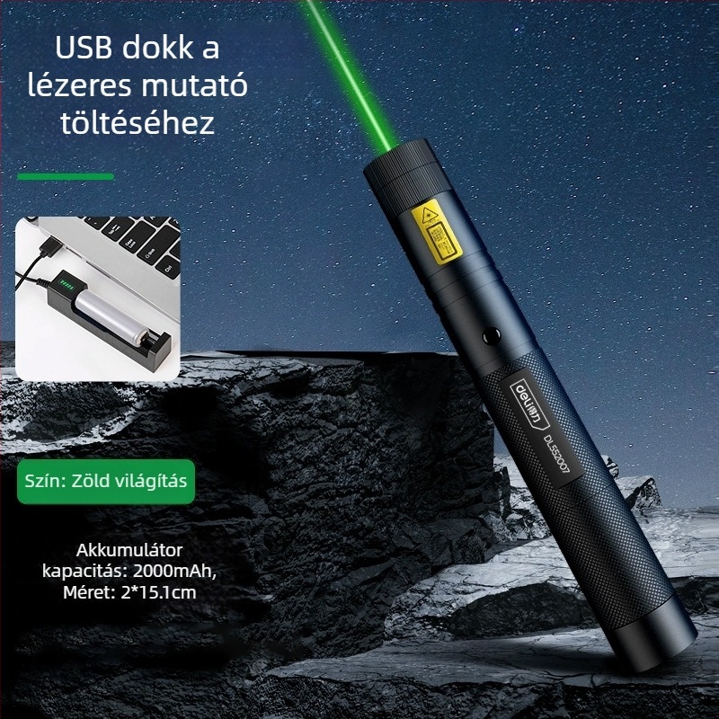 Hosszú hatótávú lézerpointer toll IR indikátorral és erős zseblámpával — LiPo akkumulátor, Effective márka