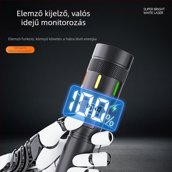 LED zseblámpa tollclipppel, kültéri és vészhelyzetekre, kézi töltés, digitális kijelző, 15W, 2000mAh, optikai zoom