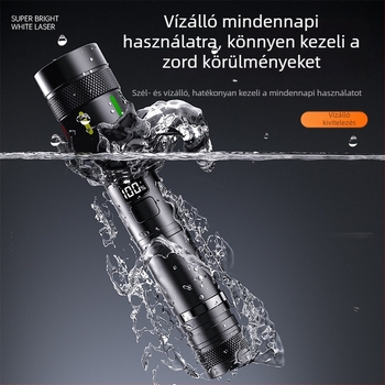 LED zseblámpa tollclipppel, kültéri és vészhelyzetekre, kézi töltés, digitális kijelző, 15W, 2000mAh, optikai zoom