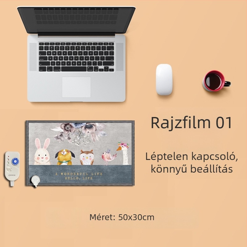 Elektronikus talpmelegítő alátét az íróasztal alatt – USB tápegység, pamut felső réteg, melegítő párna a lábaknak