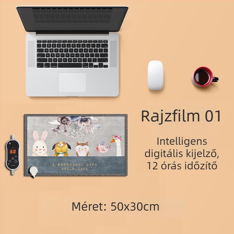 Elektronikus talpmelegítő alátét az íróasztal alatt – USB tápegység, pamut felső réteg, melegítő párna a lábaknak