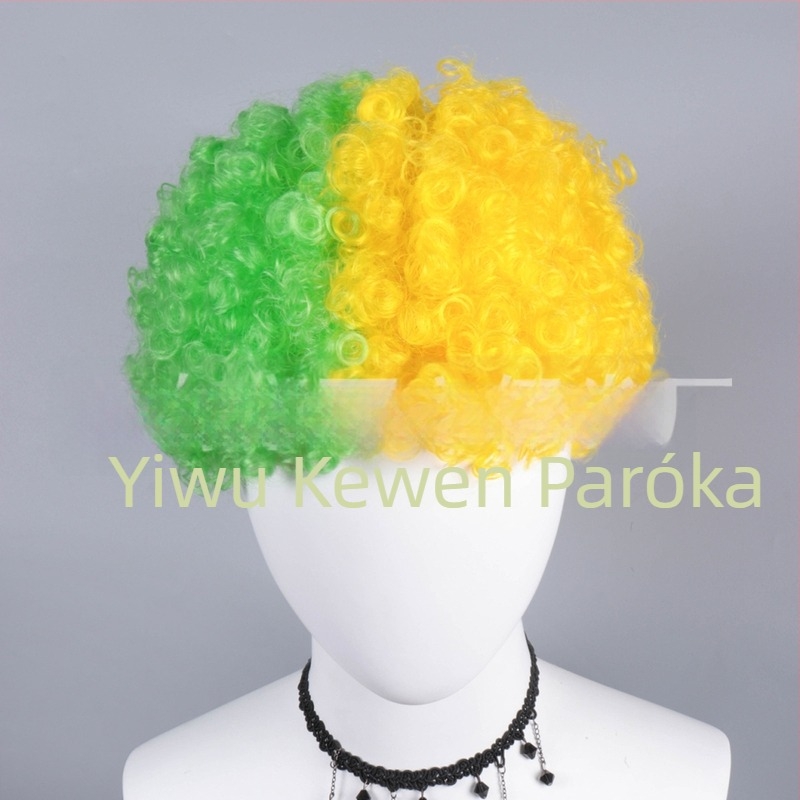 Paróka rövid, göndör hajjal, afro stílusú klaun fej formája, 100 g, anyag: magas hőmérsékletű selyem, technológia: mechanizmus, nem festhető