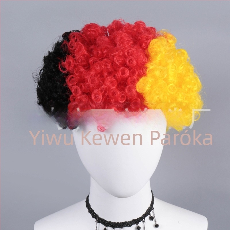 Paróka rövid, göndör hajjal, afro stílusú klaun fej formája, 100 g, anyag: magas hőmérsékletű selyem, technológia: mechanizmus, nem festhető