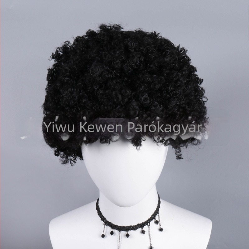Paróka rövid, göndör hajjal, afro stílusú klaun fej formája, 100 g, anyag: magas hőmérsékletű selyem, technológia: mechanizmus, nem festhető