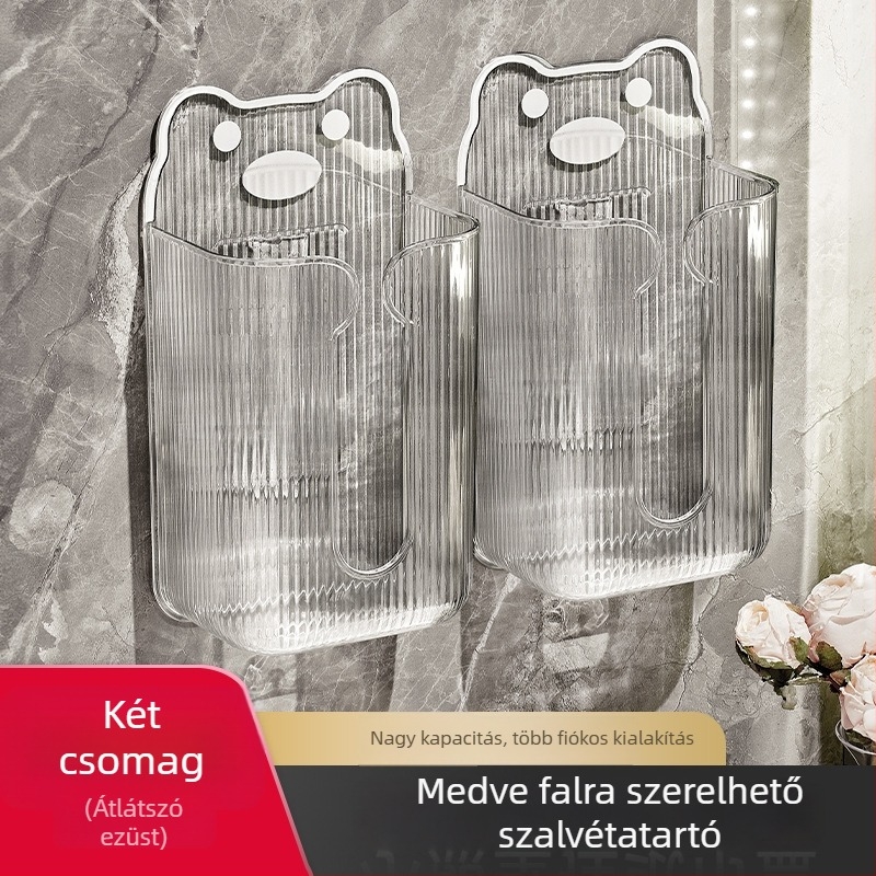 Falihoz rögzíthető zsebkendő-doboz és tekercs tartó fürdőszobába — Modell DH-1231, modern egyszerű stílus, többfunkciós