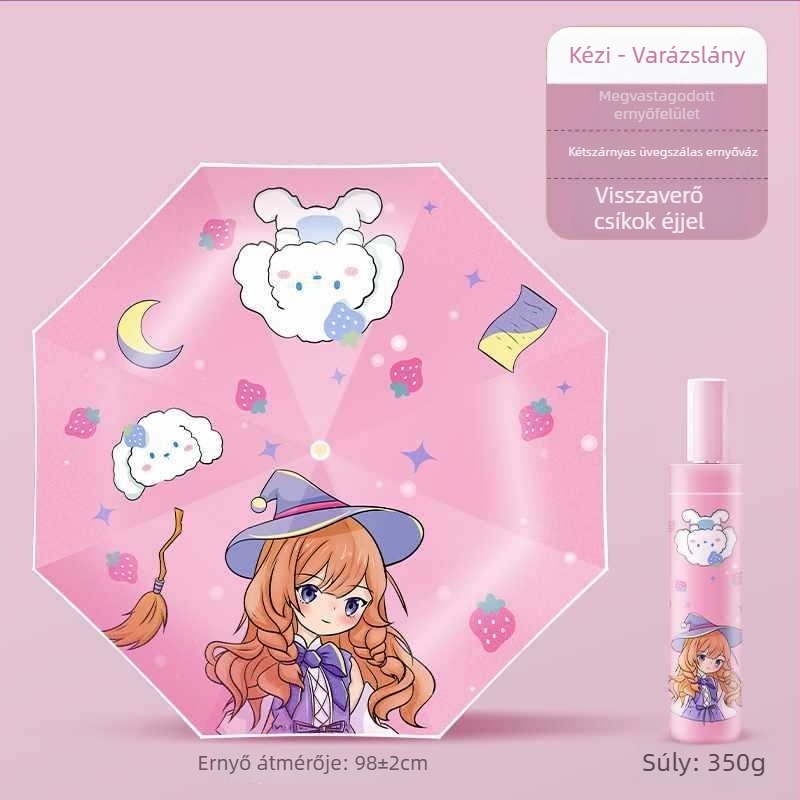 Háromrészes gyerekeknek szóló esernyő anti-rebound, nano hidrofób anyag, 12 bordázat váz szilikonból, alumínium nyél