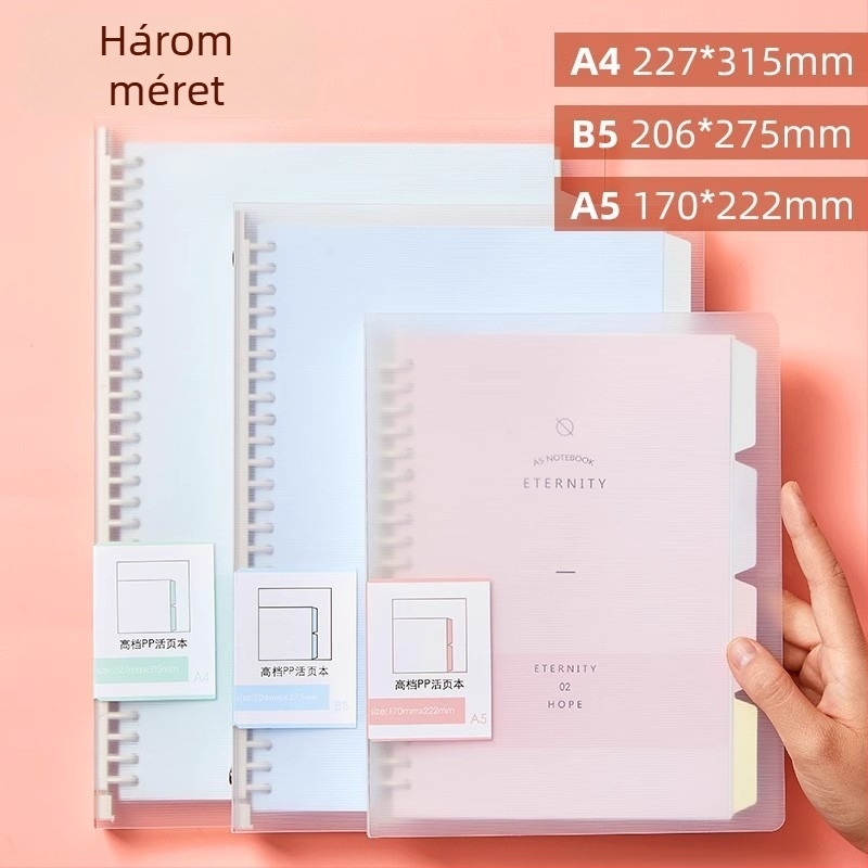 Binder kötésű notesz, levehető lapokkal, osztókkal, PP műanyag tok, 80 g nyersfa rostos papír