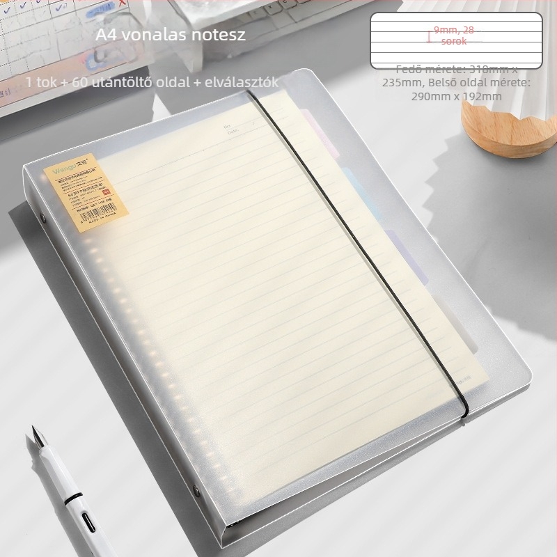 Binder kötésű notesz, levehető lapokkal, osztókkal, PP műanyag tok, 80 g nyersfa rostos papír