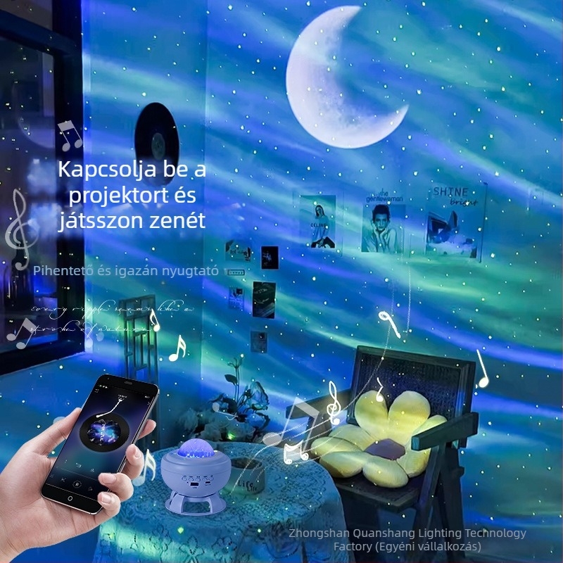Északi fény csillagos ég projektor, lézeres effekt, holdfény, Bluetooth hangszóró, újratölthető verzió