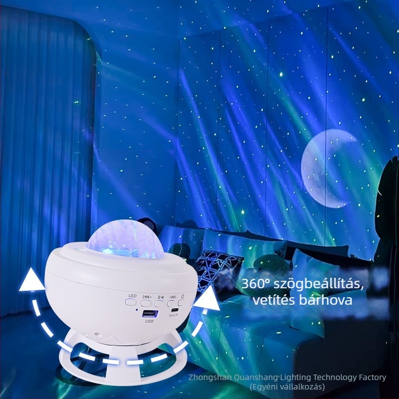 Északi fény csillagos ég projektor, lézeres effekt, holdfény, Bluetooth hangszóró, újratölthető verzió