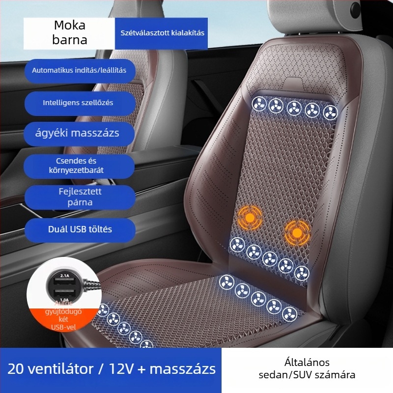 Autó szellőztető üléshuzat ventilátorral – univerzális ötüléses illesztés, lélegző, Anyag: Egyéb