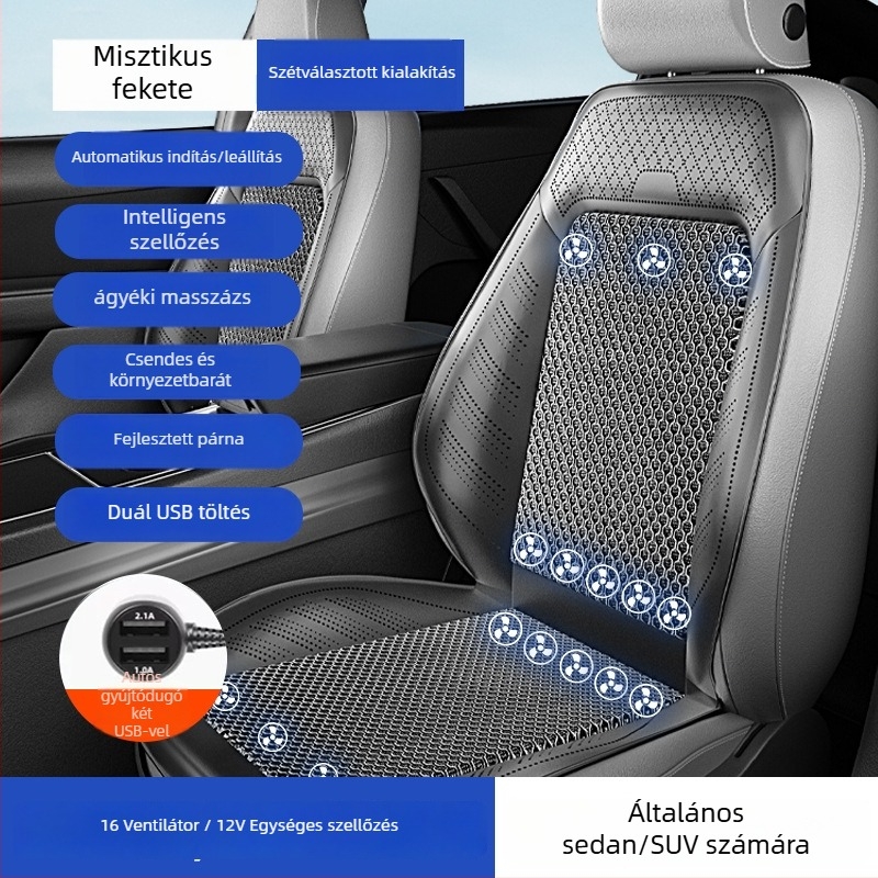 Autó szellőztető üléshuzat ventilátorral – univerzális ötüléses illesztés, lélegző, Anyag: Egyéb
