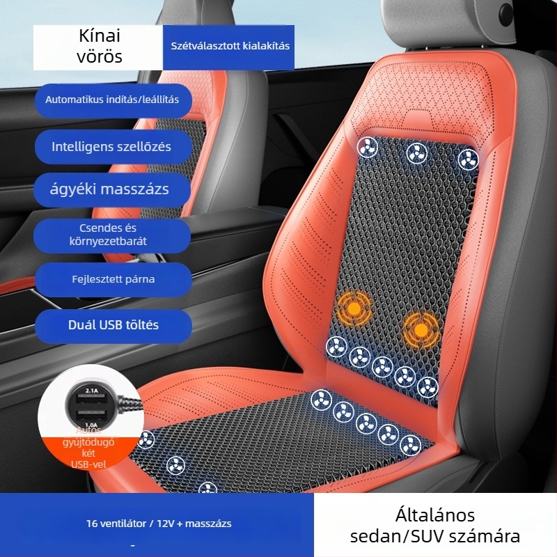Autó szellőztető üléshuzat ventilátorral – univerzális ötüléses illesztés, lélegző, Anyag: Egyéb