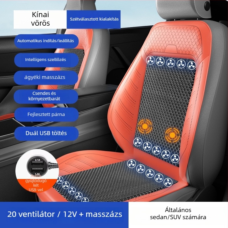 Autó szellőztető üléshuzat ventilátorral – univerzális ötüléses illesztés, lélegző, Anyag: Egyéb