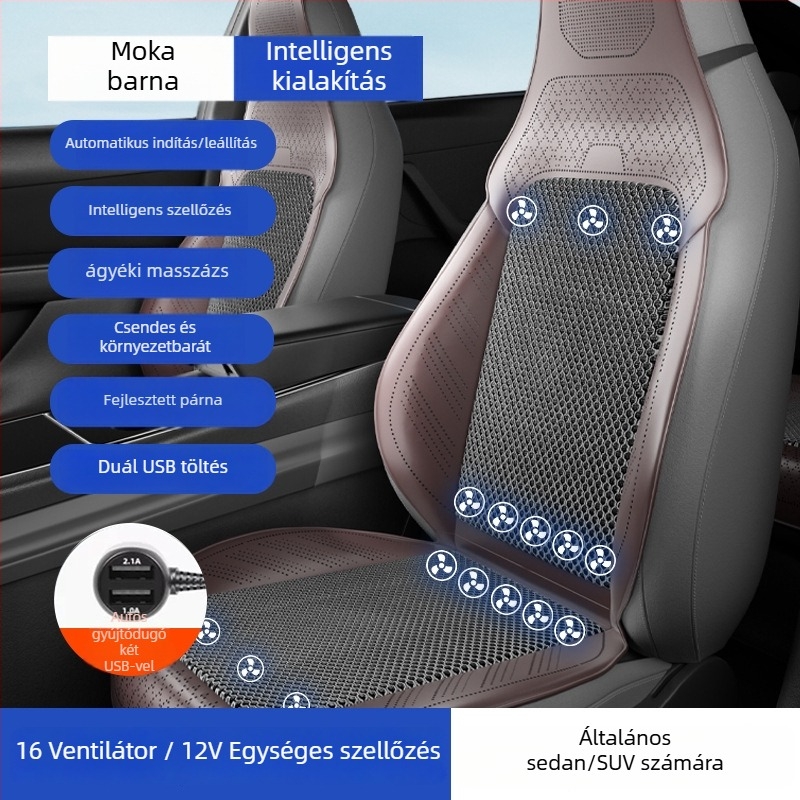 Autó szellőztető üléshuzat ventilátorral – univerzális ötüléses illesztés, lélegző, Anyag: Egyéb