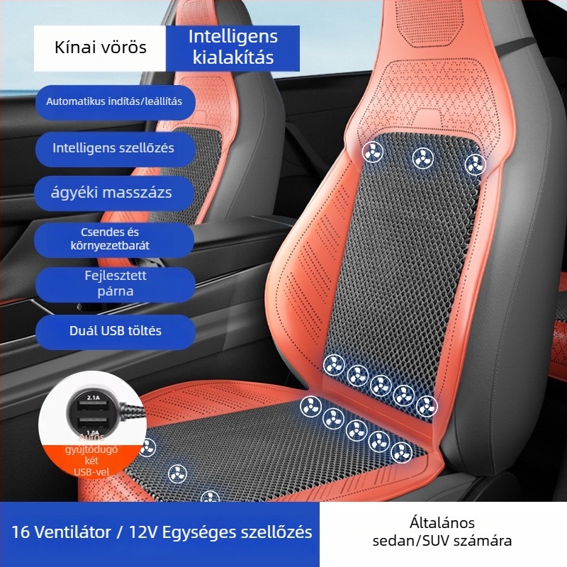 Autó szellőztető üléshuzat ventilátorral – univerzális ötüléses illesztés, lélegző, Anyag: Egyéb