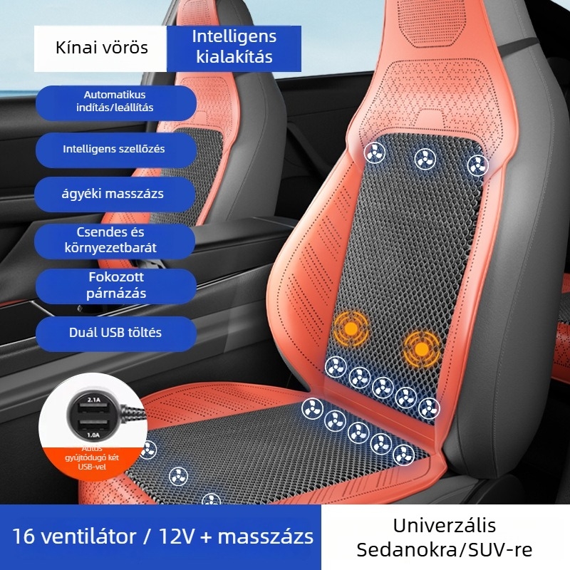Autó szellőztető üléshuzat ventilátorral – univerzális ötüléses illesztés, lélegző, Anyag: Egyéb