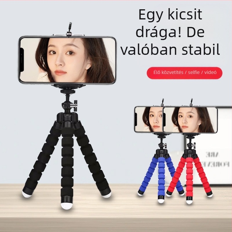 Rugalmas telefontrípóddal Bluetooth távirányítóval, rezgéscsillapítás, asztali tartó szelfihez és élő közvetítéshez