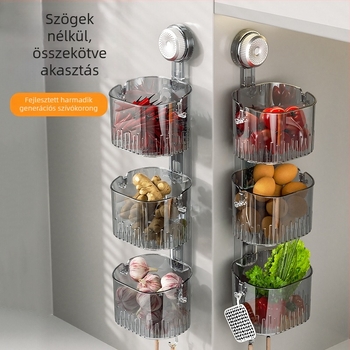 Falihoz szerelhető konyhai tároló hagymához, gyömbérhez és fokhagymához - többfunkciós, műanyag, téglalap alakú dizájn