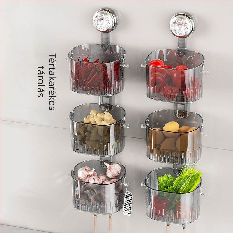 Falihoz szerelhető konyhai tároló hagymához, gyömbérhez és fokhagymához - többfunkciós, műanyag, téglalap alakú dizájn