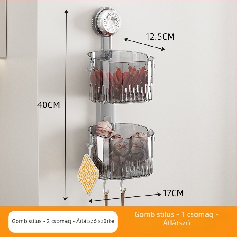 Falihoz szerelhető konyhai tároló hagymához, gyömbérhez és fokhagymához - többfunkciós, műanyag, téglalap alakú dizájn