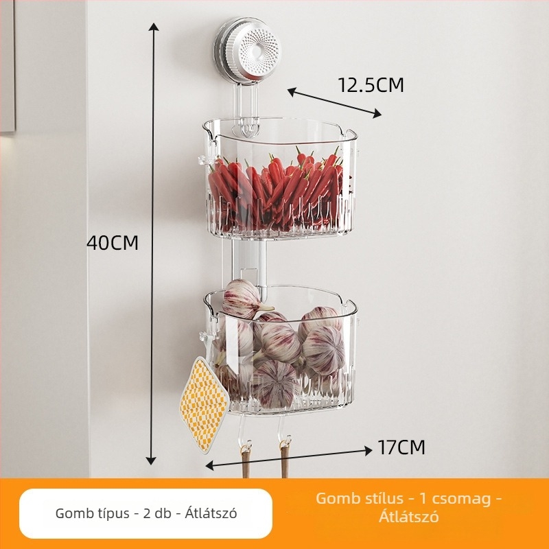 Falihoz szerelhető konyhai tároló hagymához, gyömbérhez és fokhagymához - többfunkciós, műanyag, téglalap alakú dizájn