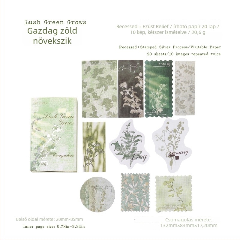 Matchbox jegyzetek ezüstfóliás reliefes díszítő írható matricákkal naplózáshoz, retro stílus, modell W-BQ-2100