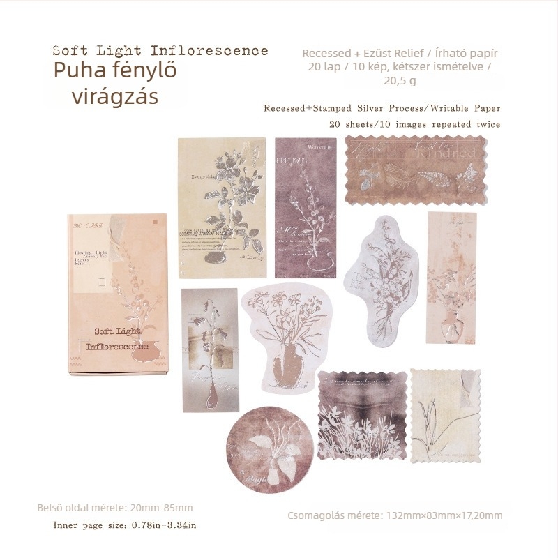 Matchbox jegyzetek ezüstfóliás reliefes díszítő írható matricákkal naplózáshoz, retro stílus, modell W-BQ-2100