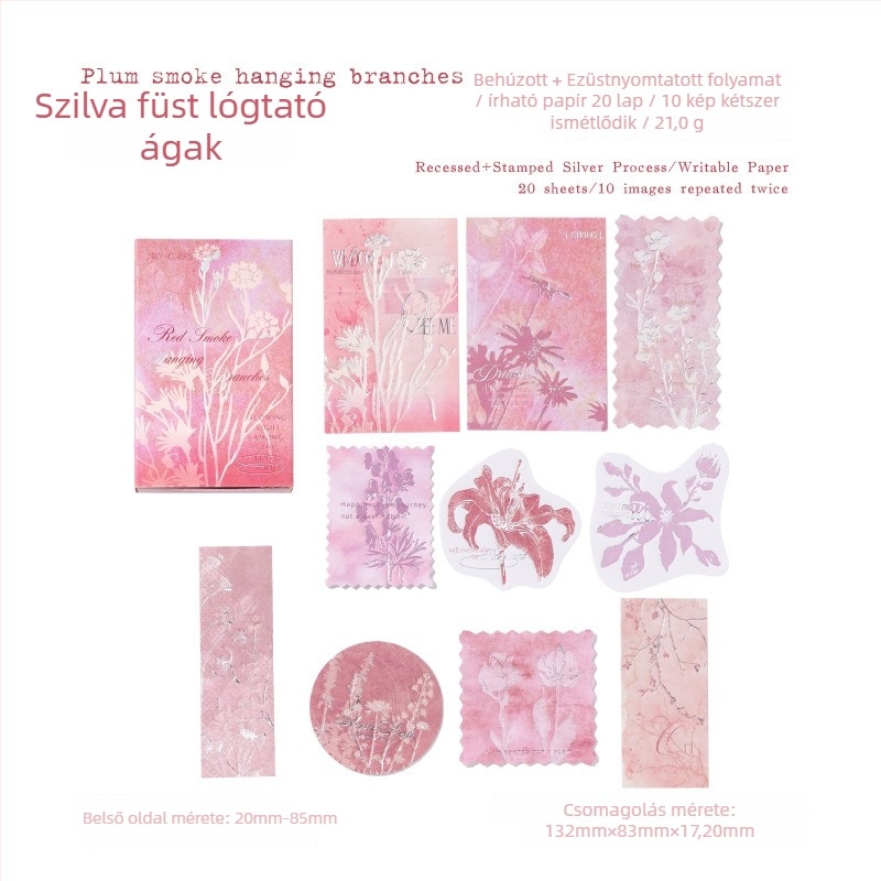 Matchbox jegyzetek ezüstfóliás reliefes díszítő írható matricákkal naplózáshoz, retro stílus, modell W-BQ-2100