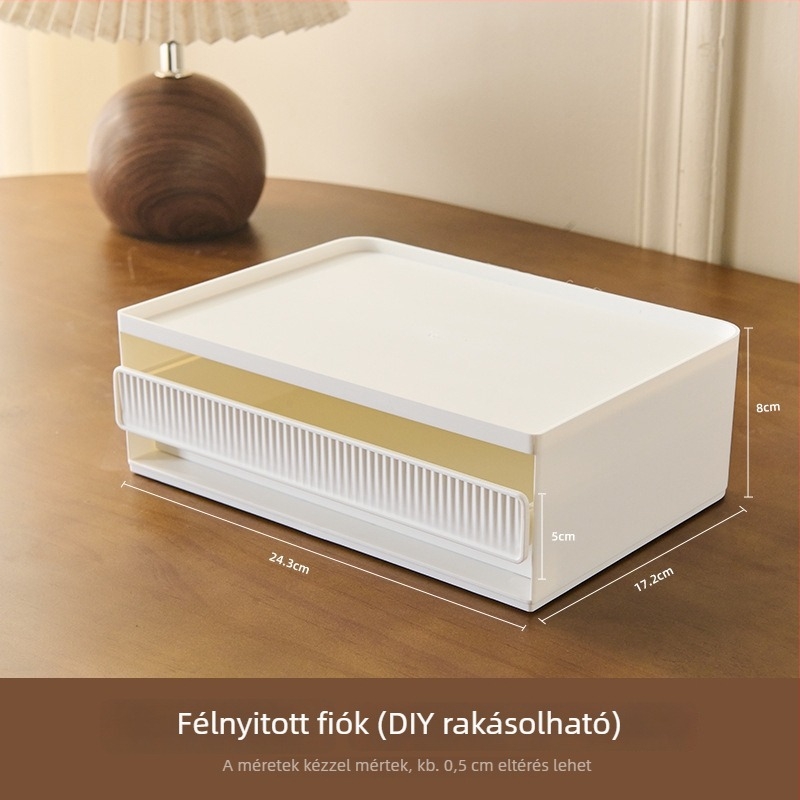 Zela kozmetikai tároló – asztali, több szintű műanyag tartó a bőrápolás és a rúzs tárolására, modern minimalist stílus, testreszabás elérhető