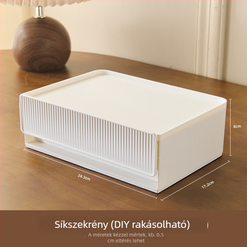 Zela kozmetikai tároló – asztali, több szintű műanyag tartó a bőrápolás és a rúzs tárolására, modern minimalist stílus, testreszabás elérhető