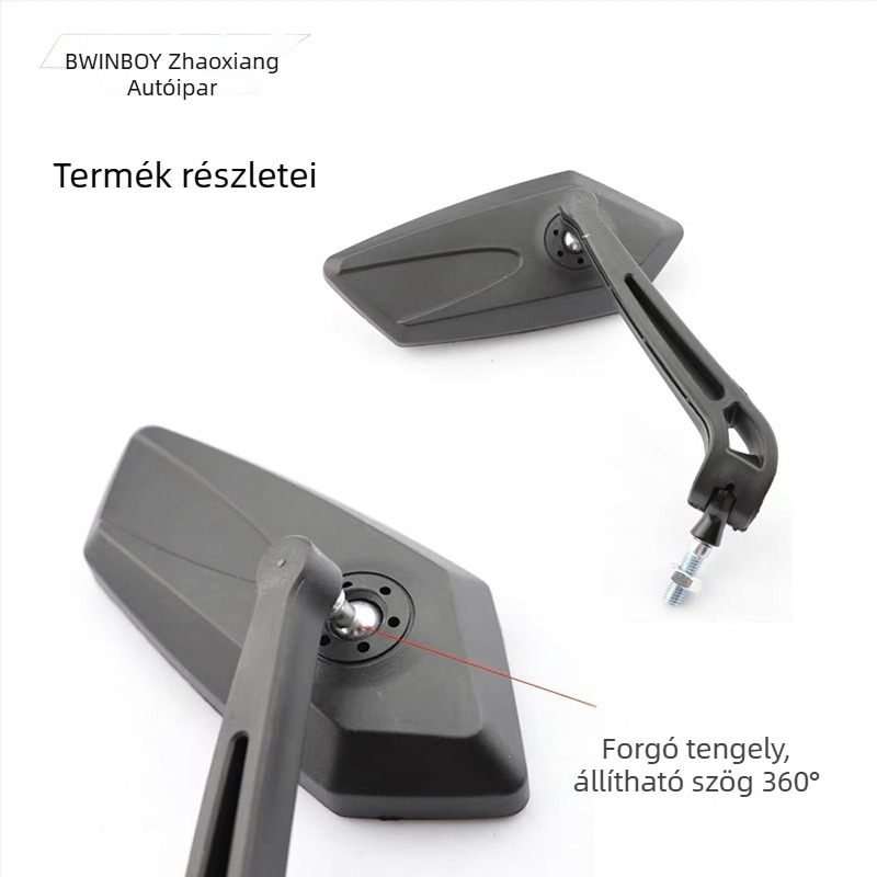 Motorkerékpár visszapillantó tükör (négyzet alakú, modell H2516, elülső és hátsó rögzítés, közlekedésre)