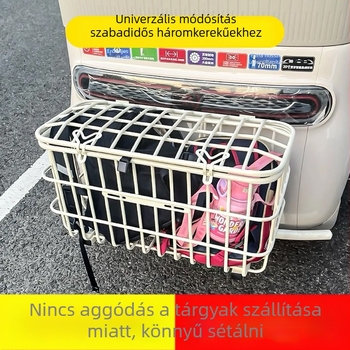 Megváltoztatott univerzális felépítésű elektromos tricikli hátsó kosara, fedéllel és tárolórekesszel