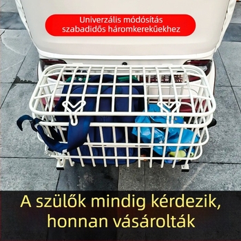 Megváltoztatott univerzális felépítésű elektromos tricikli hátsó kosara, fedéllel és tárolórekesszel