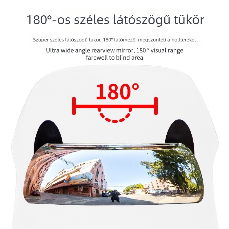 Motorkerékpár széles látószögű visszapillantó tükör 180°-os lencsével és matricával, ABS műanyagból, kompatibil deflektoros modellekhez, felszerelés előre és hátra