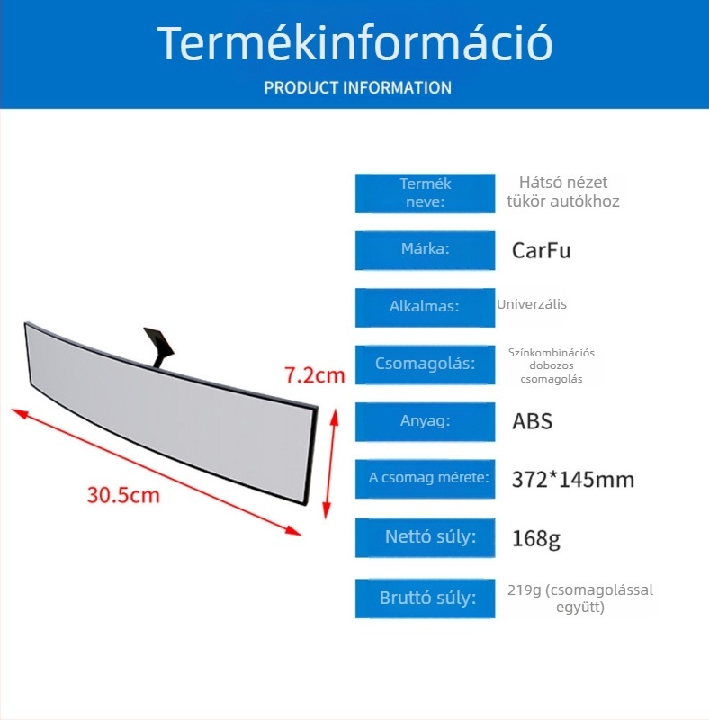 Autó belső visszapillantó tükör AC-1400, ABS, univerzális típus, többirányú állítás, súly 219 g